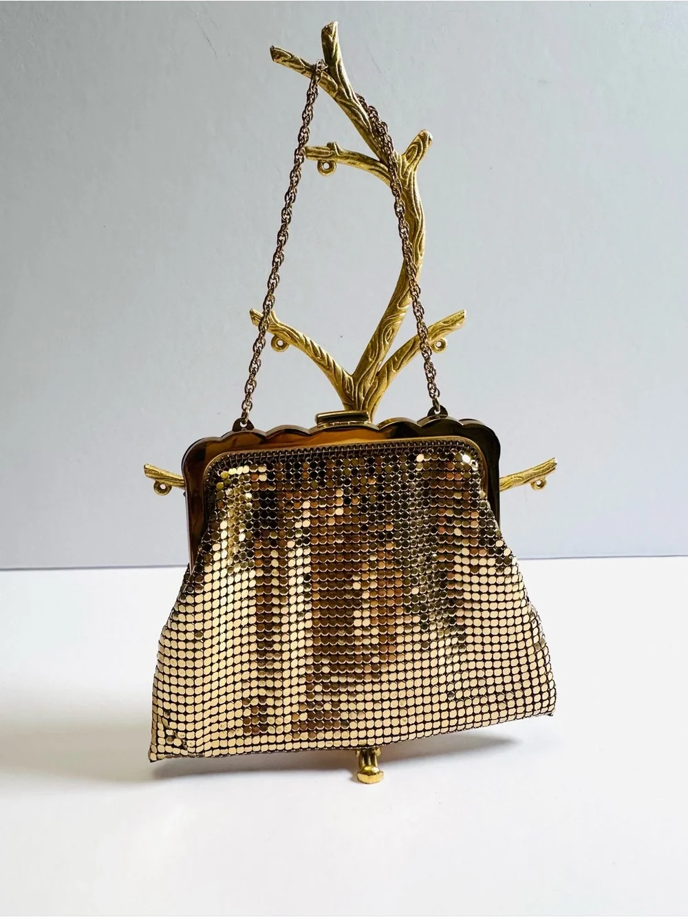 Vintage 1950s Whiting & Davis Gold Mesh Purse #2962 Pearlescent Clasp USA AS IS